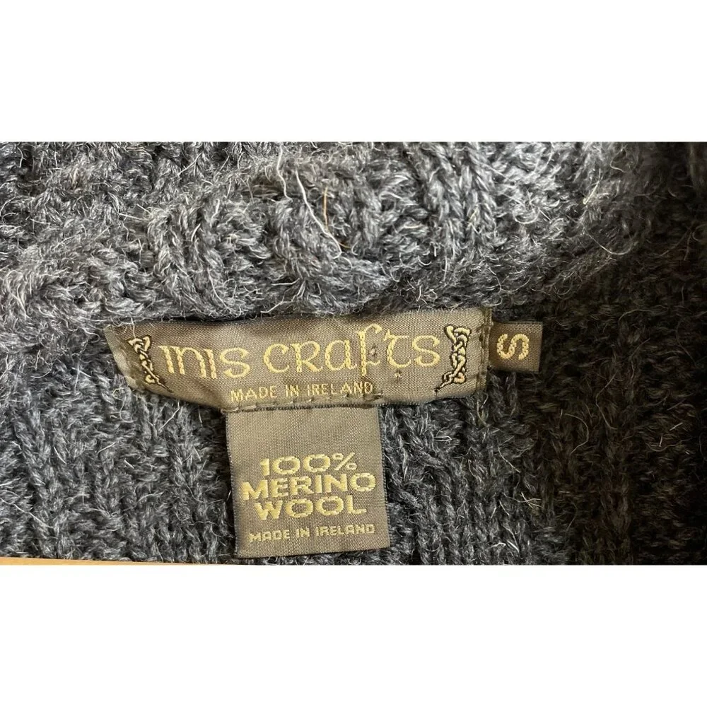 Irish Crafts Gray Cable Knit Long Button Up Cardigan Sweater Womens Size Small - Picture 8 of 9